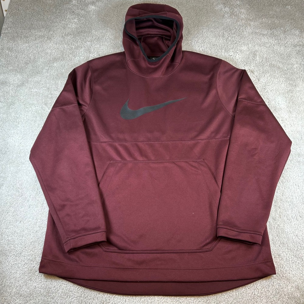 Nike Hoodie Mens XL Maroon Dri-FIT Pullover Scuba Hood Swoosh‎ 925634-652 Gym